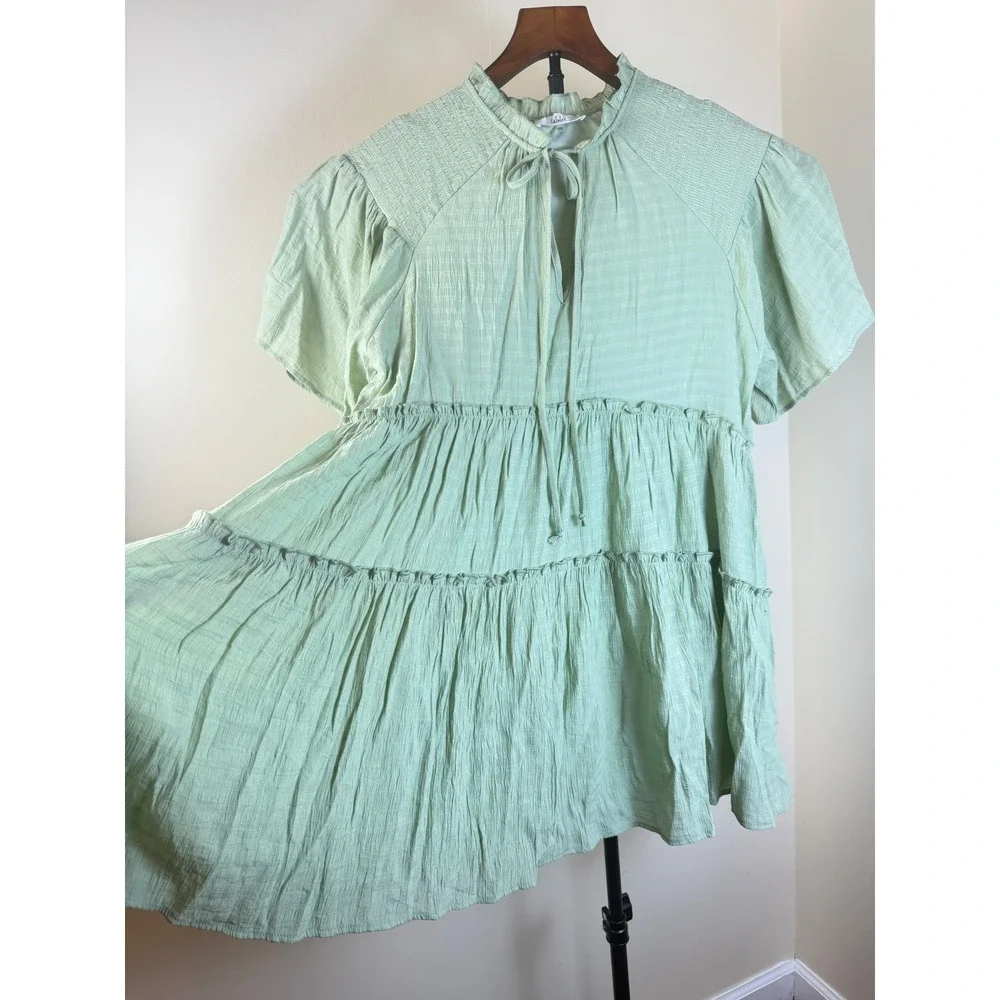 Talulah Womens Mint Green Tiered‎ Dress Medium Crinkle Easy Flowy Spring Summer